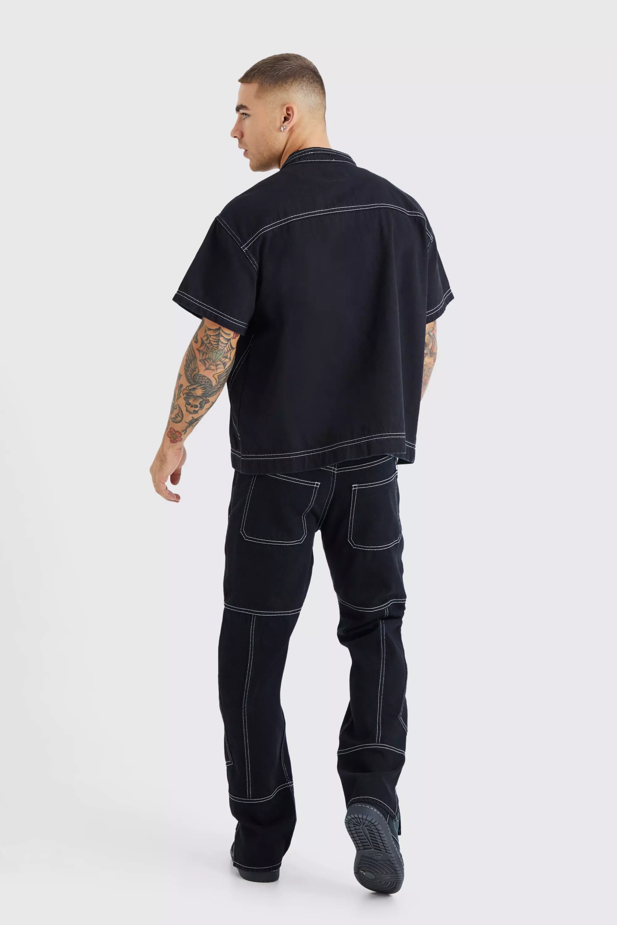 Straight Rigid Contrast Stitch Zip Hem Jeans | boohooMAN USA